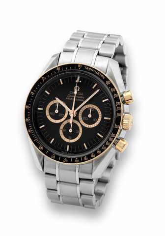 Omega St eel & Pink Gold - Apollo 15 -.Speedmaster Professional.Omega, Speedmaster Professional, No. 0738/ 1971.No. 77163921, Ref. DG 345.0300. Made in a limited edition of.1971 pieces in 2006 to commemorate the 35th Anniversary of.the Apollo 15th moon mi