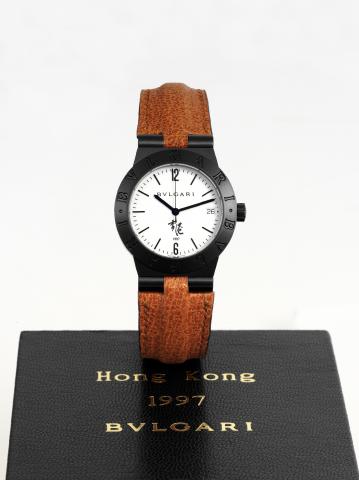 Bulgari - Diagono Sport - Hong Kong 1997.Bulgari Automatic, No. 1963/1997, Ref. LC 35 S. Made in 1996 in a limited edition of 1997 pieces, sold on April 1, 1997..Fine, center seconds, water-resistant to 30 m., stainless steel PVD coated wristwatch with da