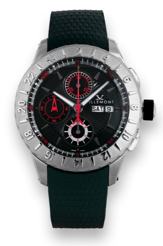Villemont, Amundsen, case No. 20814. Made circa 2008..Fine, large, self-winding, water resistant, two time zone, titanium and stainless steel wristwatch with wedge-shaped.button chronograph, registers, day-date and a stainless steel Villemont double deplo