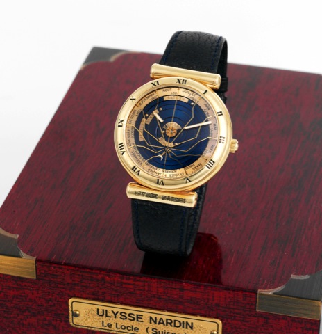 Ulysse Nardin Yellow Gold Planetarium Copernicus.Ulysse Nardin, Locle, Suisse, Planetarium Copernicus, No. 018, Ref. 801-22. Made in the 1990s..Fine and unusual, astronomic, self-winding, water-resistant, 18K yellow gold wristwatch with functions of the p