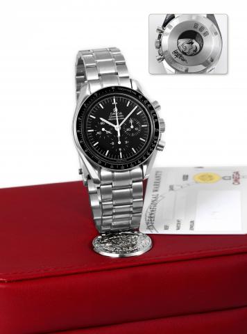 999 Galaxy Train.Omega, Speedmaster Professional, No. 0686/1999, case.No. 77020155, Ref. 3571.50. Made in a limited edition of.1999 pieces in 1999 for the Japanese market..Fine and rare, asymmetric, water-resistant, stainless steel.wristwatch with round b