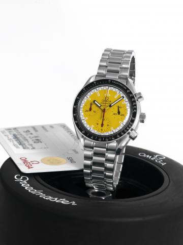 RACING.Omega, Speedmaster, Automatic, case No. 55337189, Ref..381012. Made circa 1996..Fine, asymmetric, self-winding, water-resistant, stainless.steel wristwatch with round button chronograph, registers.tachometer and a stainless steel Omega bracelet wit