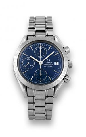 OMEGA - Steel - SpeeDMaSter.Omega, Speedmaster Automatic, case No. 53917029, Ref..3811.50. Sold on December 1996..Fine, asymmetric, self-winding, water-resistant, stainless.steel wristwatch with round button chronograph, registers.tachometer, date and an 