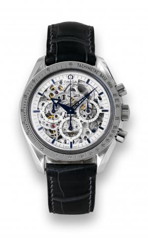 Omega Speedmaster Broad Arrow Skeleton.Platinum _ Grande Luxe Limited Edition.Omega, Speedmaster Co-Axial Chronometer, Broad Arrow.Skeleton Grande Luxe, Limited Series, No. 4/21, case No..10114981, Ref. AT 178.0024. Made in a limited edition of 21.pieces,