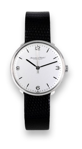 IWC White Gold so-called Disco volante.International Watch & Co., (IWC), Schaffhausen.movement No. 1572938, case No. 1626021, Ref. 1210..Made in the late 1950s..Fine and rare, center seconds,18K white gold wristwatch.
