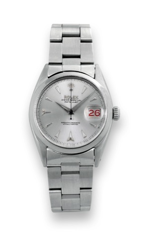 Rolex Ref. 6534, Steel Datejust.Rolex, Oyster Perpetual, Datejust, Superlative.Chronometer Officialy Certified, case No. 138538.Ref. 6534. Made in 1955..Fine and rare, water-resistant, self-winding, center seconds.stainless steel wristwatch with red and b
