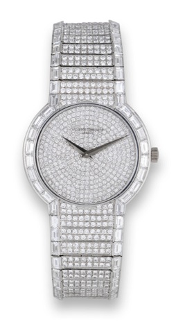Vacheron Constantin.Platinum & All Diamond.Vacheron Constantin, Geneve, movement.No. 731552, case No. 616325, Ref. 39548/ 988..Made in 1991..Extremely fine and important, platinum and.diamond-set water-resistant wristwatch with an.integral Vacheron Consta