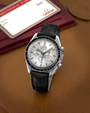Omega - White Gold.25th Anni versary - APOLLO XI.Omega, Speedmaster Professional, Chronometer.No. 209/500, movement No. 48311514, Ref. BC 348.0062..Made in a limited edition of 500 pieces in 1994..Very fine and rare, 18K white gold wristwatch with.round b