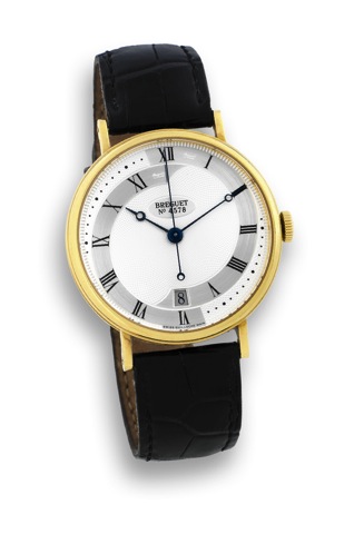 BREGUET _ REF. 5197 _ SILICON ESCAPEMENT.Breguet, No. 4578, Ref. 5197. Made circa 2007..Very fine, center seconds, self-winding, water-resistant.18K yellow gold wristwatch with date and an 18K yellow.gold Breguet buckle.