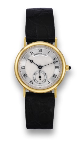 Breguet.Breguet, case No. 4117 C. Made circa 2000..Very fine and elegant, thin, 18K yellow gold wristwatch with.an 18K yellow gold Breguet buckle.