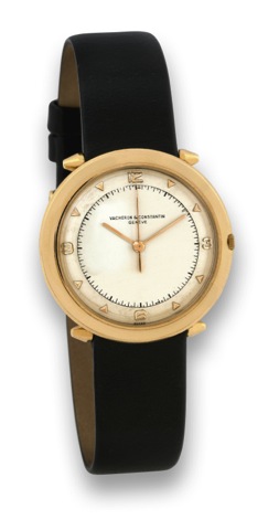 VACHERON & CONSTANTIN.PINK GOLD - HOODED LUGS.Vacheron & Constantin, Geneve, No. 523916, Ref. 1054..Made in the 1950's..Fine, center seconds, 18K pink gold wristwatch with hooded.bullet lugs.
