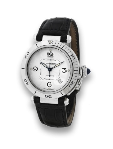 CARTIER - PASHA - STEEL.Cartier, Pasha, Automatic, case No. 816373CC, Ref. 2378..Made in the 1990's..Fine, center seconds, self-winding, water-resistant, stainless.steel wristwatch with date and a stainless steel Cartier.deployant clasp. Accompanied by a 