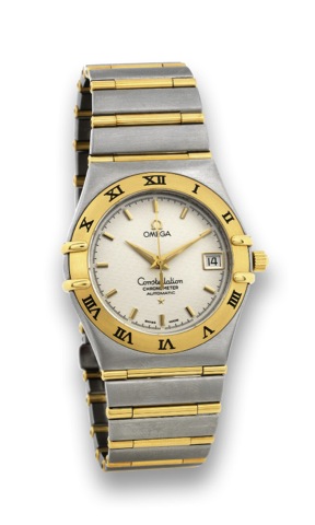OMEGA - STEEL & GOLD - CONSTELLATION.Omega, Constellation, Chronometer, Automatic.No. 80417842, Ref. DB 368.1201. Made circa 1995..Fine, tonneau-shaped, center seconds, self-winding, stainless.steel and 18K yellow gold wristwatch with date and a.stainless