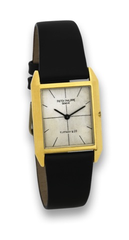 PATEK PHILIPPE _ REF. 3491 - TIFFANY & CO..Patek Philippe, Geneve, movement No. 1131915, case.No. 2648791, Ref. 3491. Made circa 1966..Fine, rectangular, thin, 18K yellow gold wristwatch.