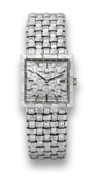 VACHERON & CONSTANTIN, REF. 7150.WOVEN LINK.Vacheron Constantin, Geneve, movement No. 609274, case.No. 447347, Ref. 7150. Made circa 1970..Very fine, square, 18K white gold lady