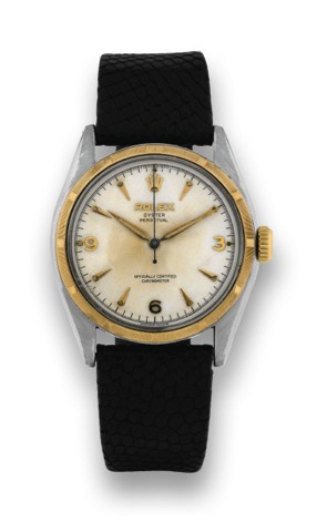 ROLEX REF. 5501 AIR-KING.Rolex, Oyster Perpetual, Air-King, case No. 643944, Ref. 5501. Made in 1961..Fine, center seconds, self-winding, water-resistant, stainless steel and 18K yellow gold wristwatch..To be sold without reserve