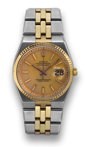 ROLEX REF. 1630 STEEL & GOLD DATEJUST.Rolex, Oyster Perpetual, Datejust, Superlative Chronometer.Officially Certified, case No. 5487266, Ref. 1630. Made circa.1978..Fine and rare, tonneau-shaped, center seconds, self-winding.water-resistant, stainless ste