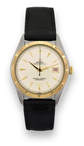ROLEX REF. 5031.STEEL & GOLD.Rolex, Oyster Perpetual, Officially.Certified Chronometer, case No..612627, Ref. 5031. Made in 1948..Fine and rare, tonneau-shaped, centerseconds.self-winding, waterresistant.18k yellow gold and stainless steel.chronometer’s w