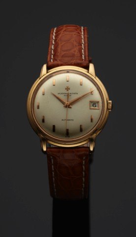 VACHERON & CONSTANTIN REF. 6394 VERTICAL.INDEXES PINK GOLD.Vacheron & Constantin, Genève, Automatic, movement No..582138, case No. 409617, Ref. 6394Q. Made in 1966..Very fine, center seconds, water resistant, self-winding, 18K.pink gold wristwatch with da