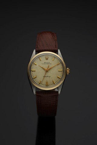 ROLEX REF. 5501 AIR-KING STEEL & YELLOW.GOLD.Rolex, Oyster Perpetual, Air-King, case No. 1679727.Ref. 5501/1005. Made in 1967..Fine, center seconds, self-winding, water-resistant, stainless.steel and 18K yellow gold wristwatch..To be sold without reserve