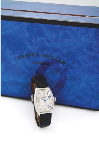FRANCK MULLER SUNSET.15 PIECES FOR MEISTER ZURICH.Franck Muller, genève, Cintrée Curvex, Sunset, No..08/15, Ref. 5850SC. Made in a limited edition of 15 pieces.in 2006 for the 125th Anniversary of Meister zurich..Fine, tonneau-shaped, center-seconds, self
