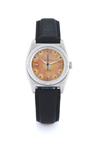 BUBBLE BACk ROLEX, OYSTER PERPETUAL.CHRONOMÈTRE.No. 640403, Ref. 3133. Made in the 1940s..Fine, tonneau-shaped, center-seconds, self-winding, water-resistant.stainless steel wristwatch..To be sold without reserve