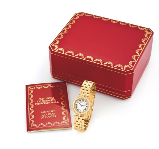 CARTIER PANTHERE, YELLOW GOLD & DIAMONDS.Cartier Panthère, No. 866925, Ref. 5180. Made in the 1990’s..Very fine, water-resistant, 18K yellow gold and diamond lady’s quartz wristwatch.with an 18K yellow gold Cartier link bracelet with concealed double depl