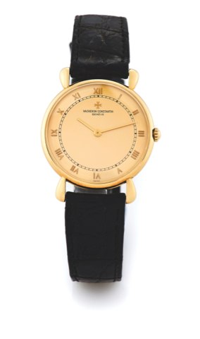 VACHERON CONSTANTIN REF. 33084 TEARDROP LUGS YELLOW GOLD.Vacheron Constantin, Genève, movement No. 757885, case No. 605592, Ref. 33084. Made circa 1990..Very fine, thin, 18K yellow gold wristwatch with an 18K yellow gold Vacheron & Constantin buckle.