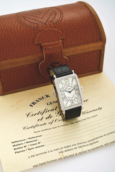 FRANCK MULLER WHITE GOLD & DIAMOND.LONG ISLAND CRAZY HOURS.Franck Muller, Genève, Long Island - Crazy Hours, No. 117, Ref..1200 CH D. Made circa 2005..Very fine, large, rectangular curved, self-winding, waterresistant.18K white gold and diamond