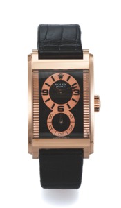 ROLEX REF. 5442 PRINCE CELLINI PINK GOLD. Rolex, “Prince”, case No. D762808, Ref. 5442. Made circa 2005.. Very fine, large, aerofoil shaped, 18K pink gold wristwatch with. an 18K pink gold Rolex double deployant clasp.