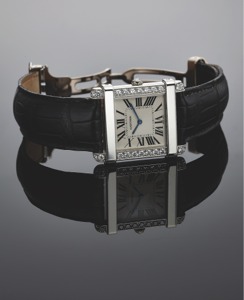 CARTIER REF. 2685 PLATINUM & DIAMONDS TANK CHINOISE. Cartier, Paris, Tank Chinoise - Mecanique, case No. 19414CE, Ref. 2685.. Made circa 2006.. Very fine, rare and elegant, square, water-resistant, platinum and. diamonds wristwatch with an 18K white gold 