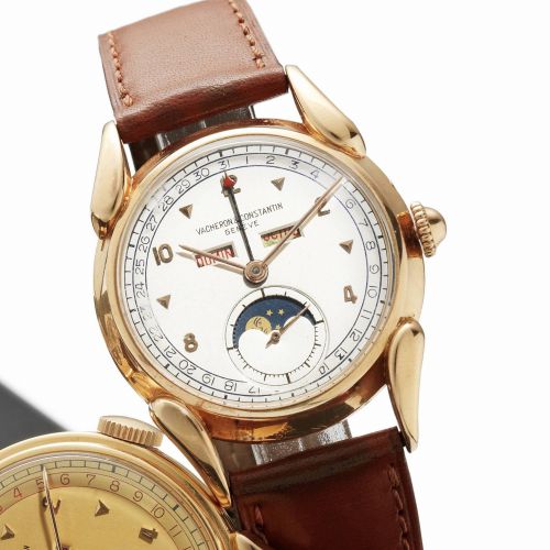Vacheron & Constantin. A fine and rare 18ct gold manual wind wristwatch with phases of the moon, calendar, day and date indication and together with a Certificate of Authenticity