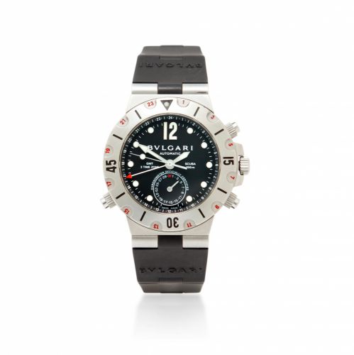 Bulgari. A stainless steel automatic triple time zone diver's wristwatch