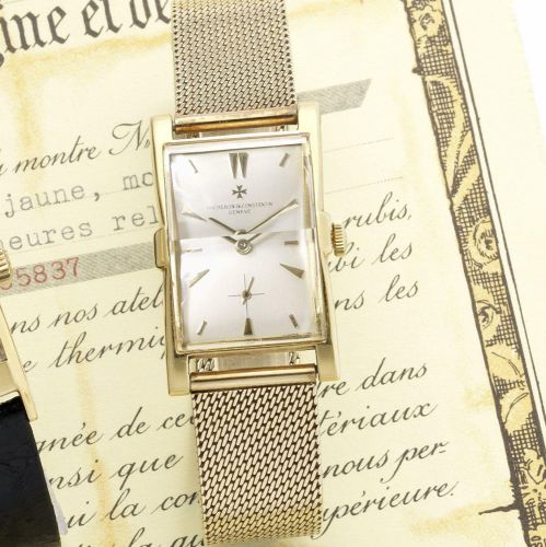 Vacheron Constantin. A fine and rare 18ct gold manual wind rectangular bracelet watch