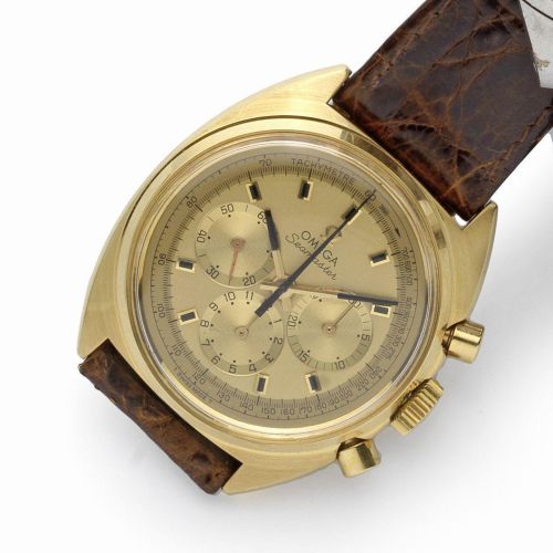 Omega. An 18ct gold manual wind chronograph wristwatch