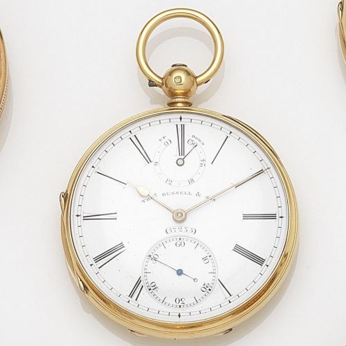 Thomas Russell & Son, Liverpool & London. An 18ct gold key wind open face pocket watch