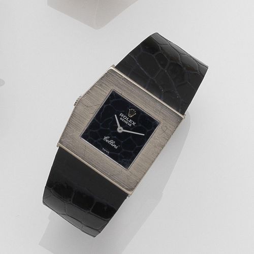 Rolex. An 18ct white gold manual wind asymmetric wristwatch