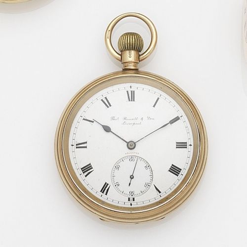 Thomas Russell & Son, Liverpool. A 9K gold keyless wind open face pocket watch