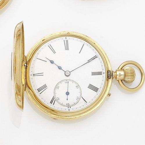 Hunt & Roskell, London. An 18K gold keyless wind half hunter pocket watch