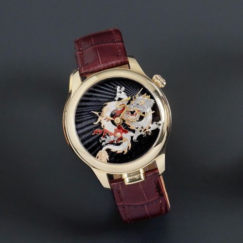 Nivrel. An 18K gold manual wind five minute repeating automaton wristwatch