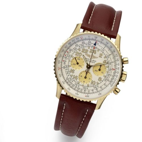 Breitling. An 18K gold manual wind chronograph wristwatch