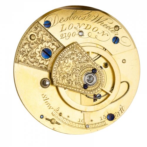 Desbois & Wheeler, London. A fine 18K gold pair case duplex watch with compensation curb