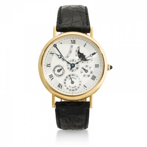 Breguet. An 18K gold automatic wristwatch with perpetual calendar, moon phase and power reserve