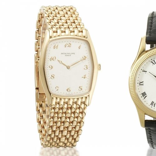 Patek Philippe. An 18K rose gold tonneau manual wind bracelet watch