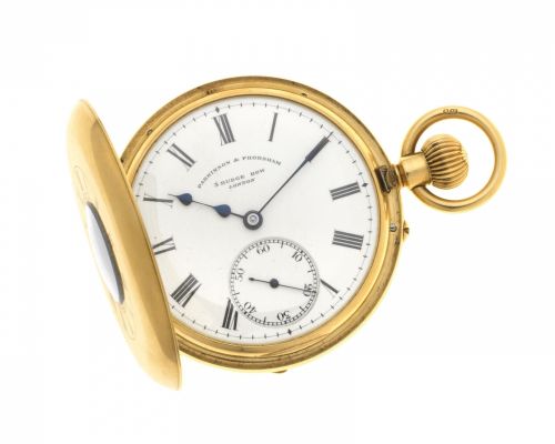 Parkinson & Frodsham, 5 Budge Row, Cannon St, London. An 18K gold keyless wind half hunter pocket watch