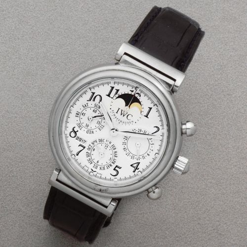 IWC. A stainless steel automatic triple calendar chronograph wristwatch with moon phase