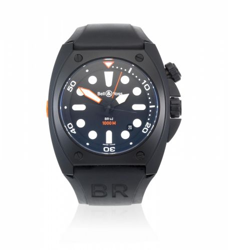 Bell & Ross. A black DLC coated stainless steel automatic calendar wristwatch