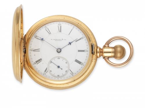 E.Howard & Co, Boston. An 18K gold keyless wind open face full hunter pocket watch