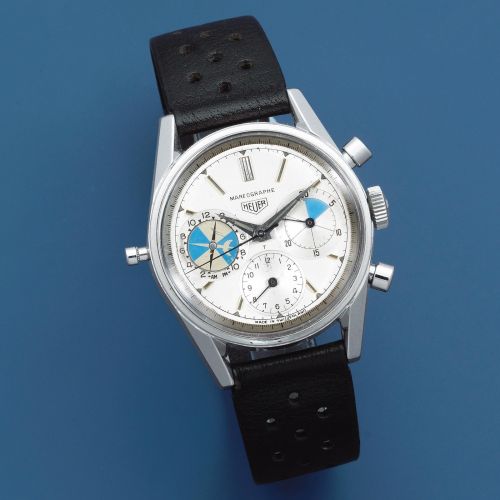 Heuer. A rare stainless steel manual wind chronograph wristwatch with tidal indication