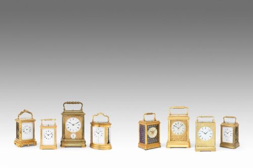 A rare mid 19th century French engraved brass quarter repeating carriage clock